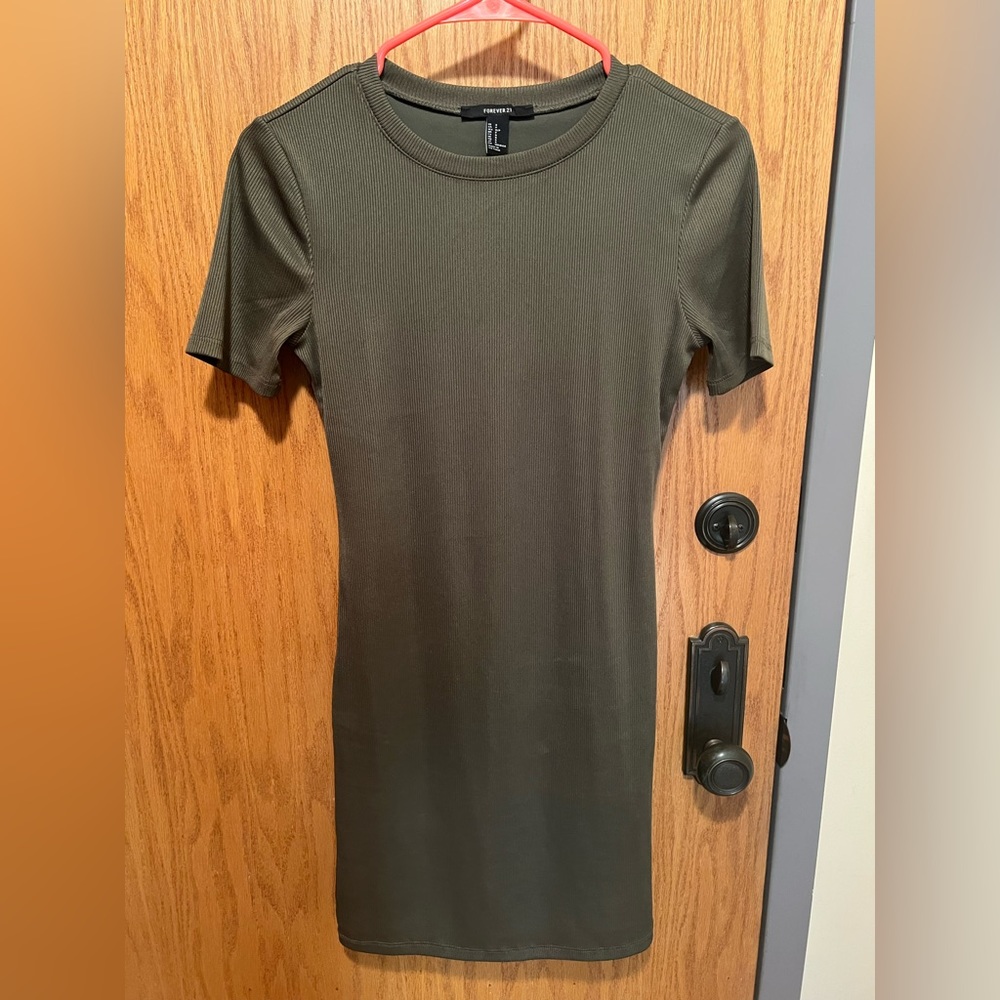 Army green tight t shirt dress